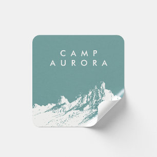 Sticker Carré Montagne Cyan Désaturée Minimaliste Moderne