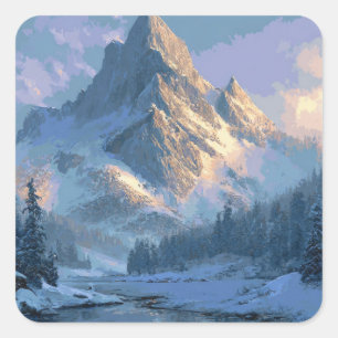 Sticker Carré Montagne enneigée