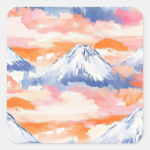 Sticker Carré Montagne Scénique enneigée de Lavande à l'aquarell