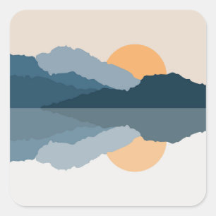Sticker Carré Montagnes bleues reflétées dans le lac