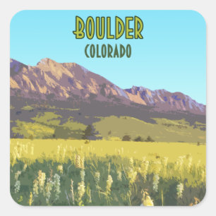 Sticker Carré Montagnes Boulder Colorado Flatirons Vintage