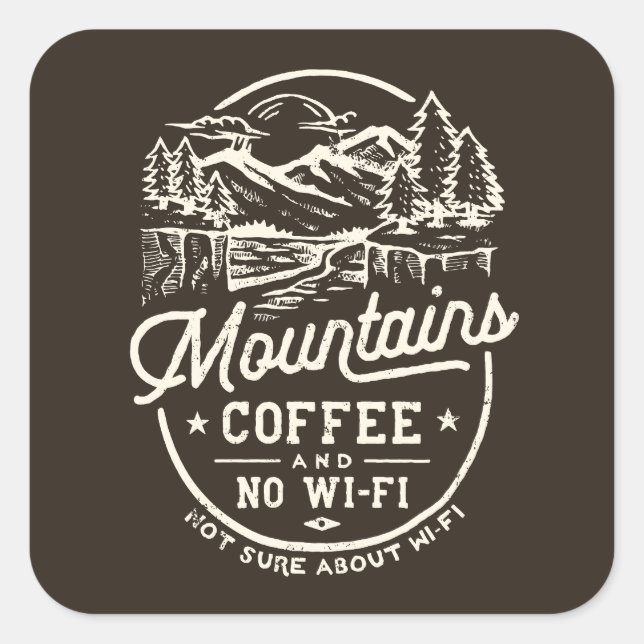 Sticker Carré Montagnes Café Wi-Fi amusant (Devant)