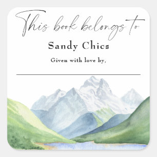 Sticker Carré Montagnes - ce livre appartient à