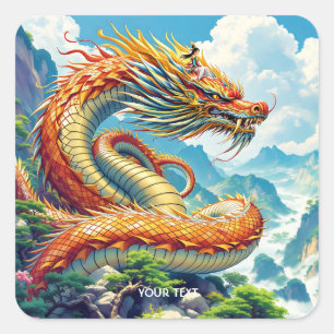 Sticker Carré Montagnes de dragon orange fantaisistes mignonnes