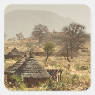 Sticker Carré Montagnes de Nuba, village de Nugera