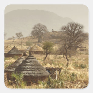 Sticker Carré Montagnes de Nuba, village de Nugera