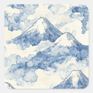 Sticker Carré Montagnes enneigées bleu blanc équilibrées