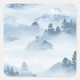 Sticker Carré Montagnes minimalistes enneigées bleu blanc