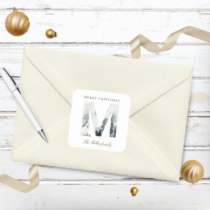 Sticker Carré Montagnes neigeuses Bois Animaux de vacances Monog