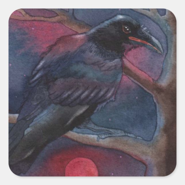 Sticker Carré Montée du corbeau et de la lune rouge (Devant)