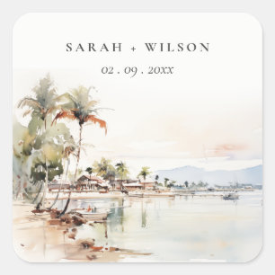 Sticker Carré Montego Bay Jamaïque Mariage de paysage aquarelle