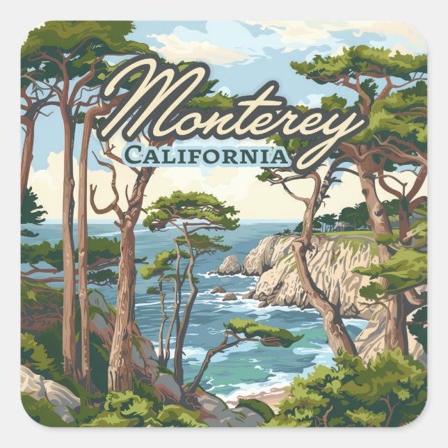 Sticker Carré Monterey California Cypress Trees Ocean Coast (Devant)