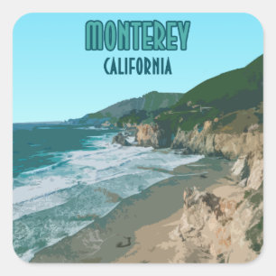 Sticker Carré Monterey California Pacific Coast Highway Vintage