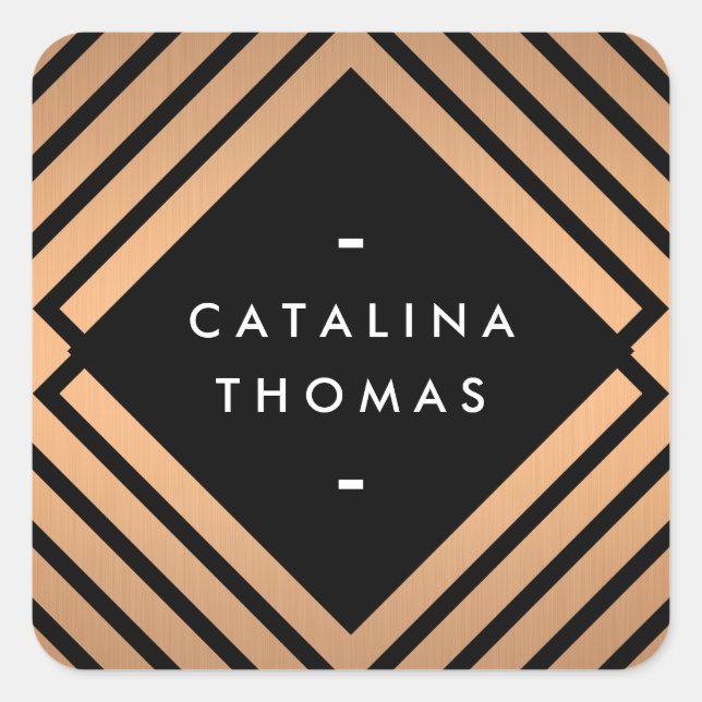 Sticker Carré Mood géométrique Gras Noir et Motif en cuivre (Devant)