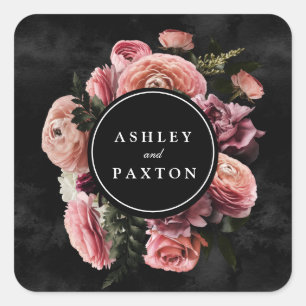Sticker Carré Moody Elegant Rose Bouquet floral en classe noir