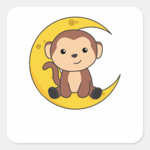 Sticker Carré Moon Animaux Singe Animaux sucrés Singe pour enfan
