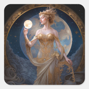 Sticker Carré Moon Goddess Queen Imaginaire Art