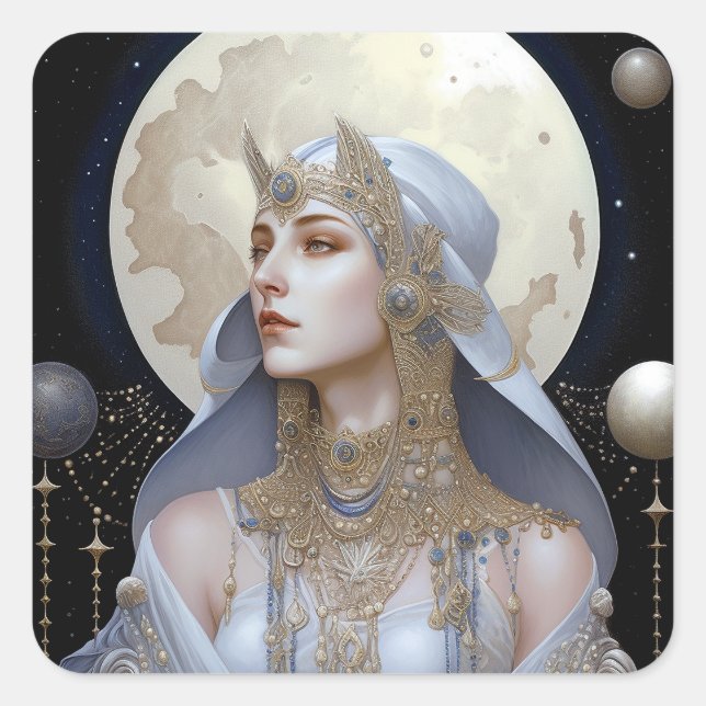 Sticker Carré Moon Goddess Queen Imaginaire Art (Devant)
