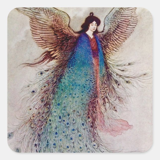 Sticker Carré « Moon Maiden » Art de fée par Warwick Goble (Devant)