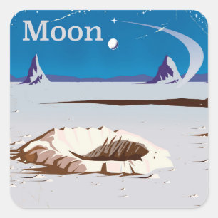 Sticker Carré Moon - poster de voyage vintage Sci-fi