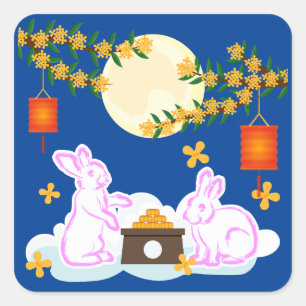 Sticker Carré Moon Rabbit Mooncake Osmanthus
