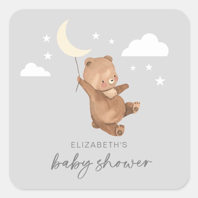 Sticker Carré Moon Stars Bear Baby shower (Devant)