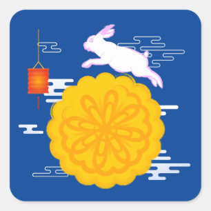 Sticker Carré Mooncake Jumping Moon Moon Moon Rabbit
