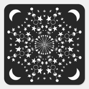 Sticker Carré Moonchild Mandala Stars Moon Child Witchy Art