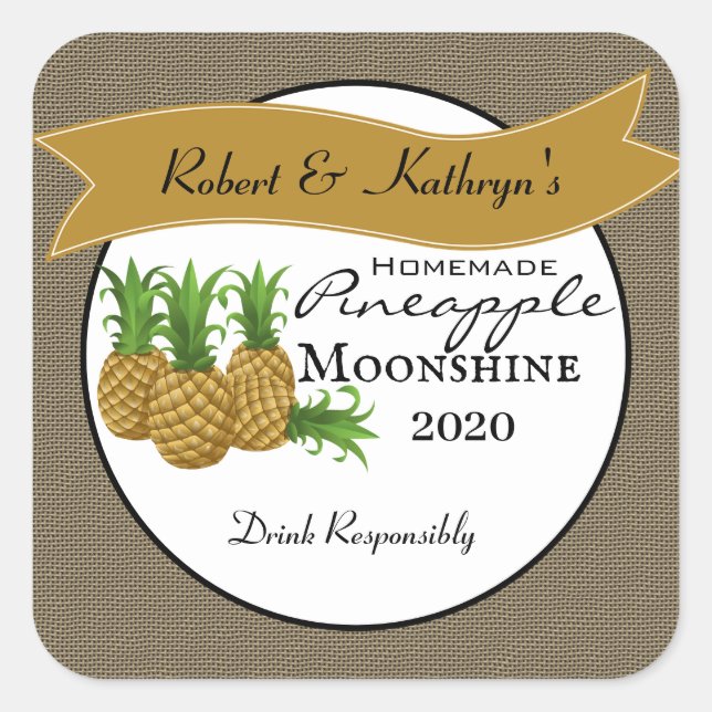 Sticker Carré Moonshine d'ananas maison personnalisée (Devant)