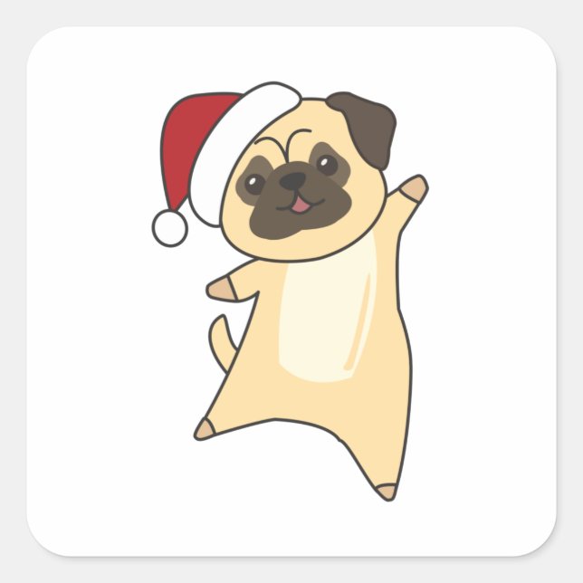 Sticker Carré Mops Christmas Snow (Devant)