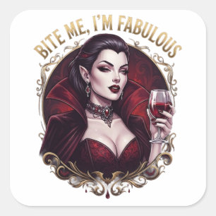 Sticker Carré Mords Moi Je Suis Magnifique Verre à Vin Vampire G