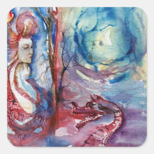 Sticker Carré MORGANA / Magie et mystère, Imaginaire bleu rose