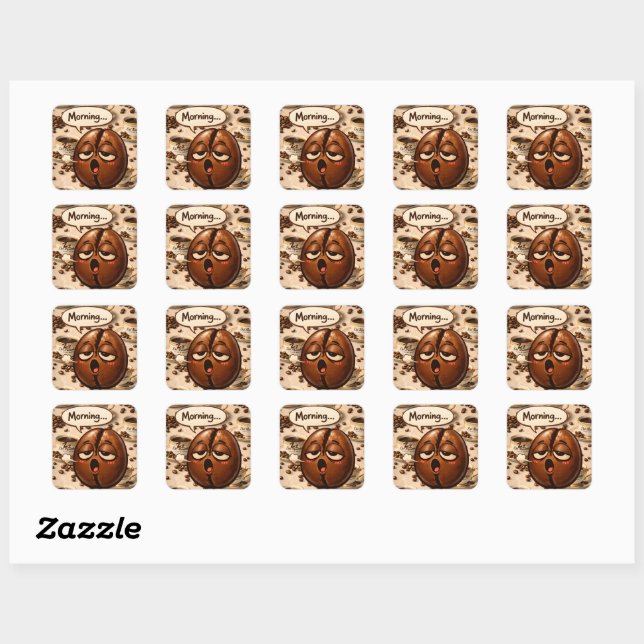 Sticker Carré Morning, sleepy coffee bean funny relatable square (Feuille)
