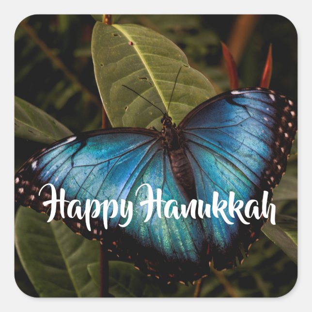 Sticker Carré Morpho Bleu, Papillon Happy Hanoukka (Devant)