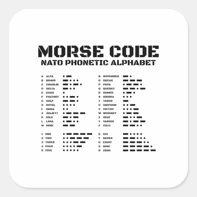 Sticker Carré Morse Code & OTAN Phonetic Alphabet Edition Unique (Devant)