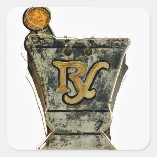 Sticker Carré Mortier et pilon sur un signe Vintage