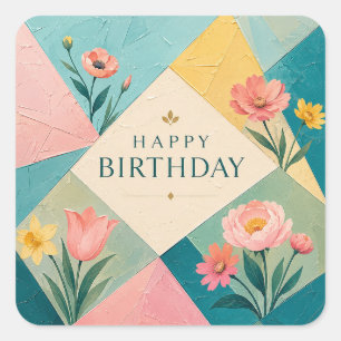 Sticker Carré Mosaique florale géométrique d'anniversaire