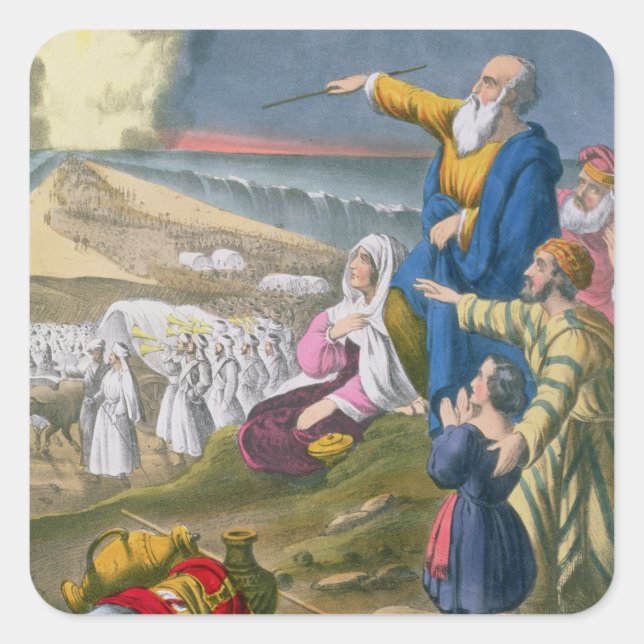 Sticker Carré Moses Parting the Red Sea, from a bible printed by (Devant)