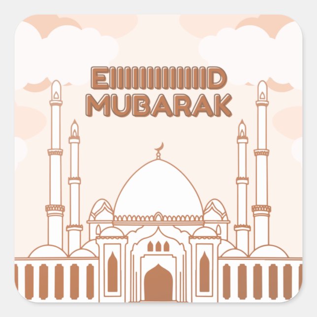 Sticker Carré Mosquée anglais arabe heureux Aïd - Aïd Al Fitr- (Devant)