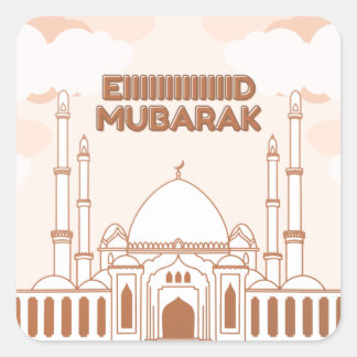 Sticker Carré Mosquée anglais arabe heureux Aïd - Aïd Al Fitr-