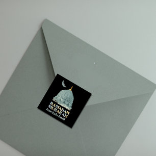 Sticker Carré Mosquée aquarelle personnalisée Ramadan Moubarak