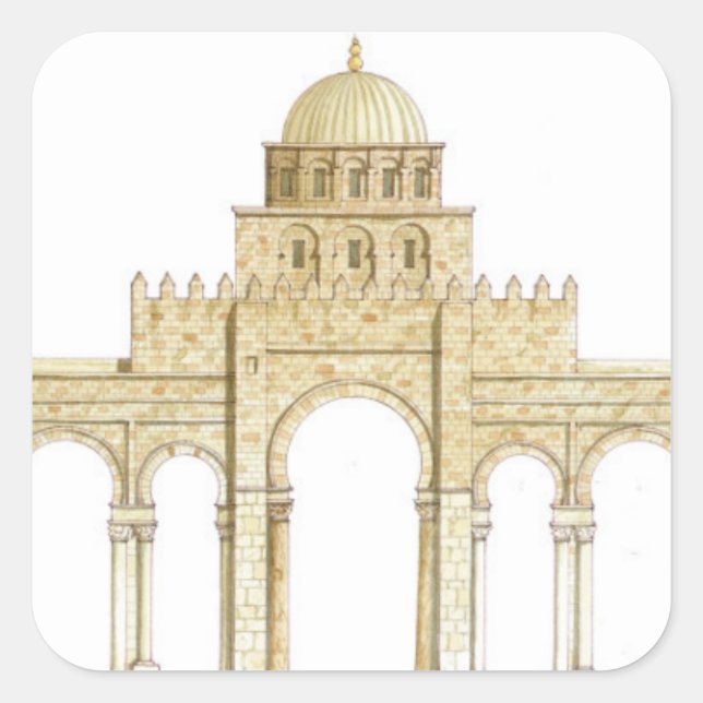 Sticker Carré Mosquée d'Uqba. Kairouan Tunisie. Façade principal (Devant)