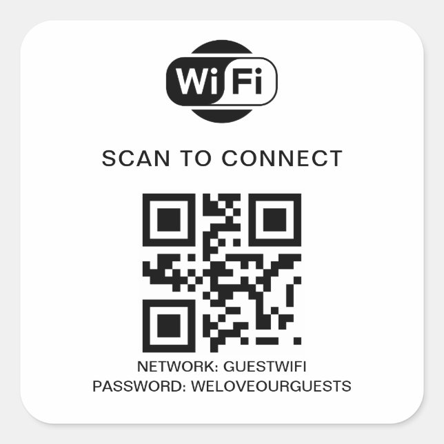 Sticker Carré Mot de passe Wifi | Analyse du code QR pour se con (Devant)