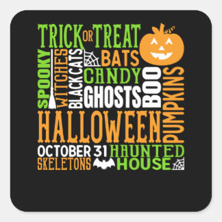 Sticker Carré Mot d'Halloween Jumble coloré mignon araignée Citr