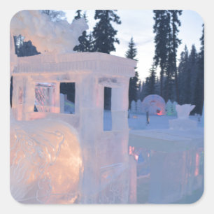 Sticker Carré moteur de train Sculpture de glace hiver gelé neig
