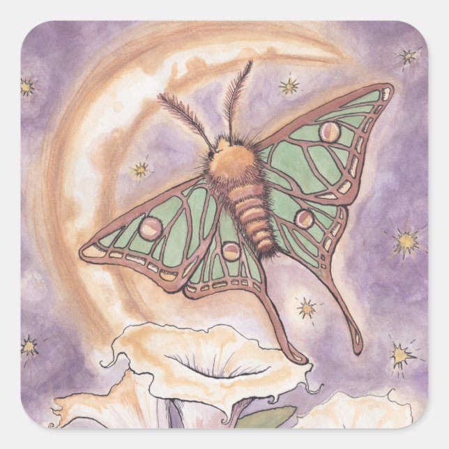 Sticker Carré Moth & Moonflowers (Devant)