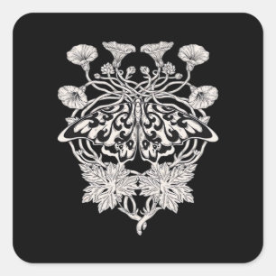 Sticker Carré Moth Talisman - Whimsigoth sérigraphie Style Drawi