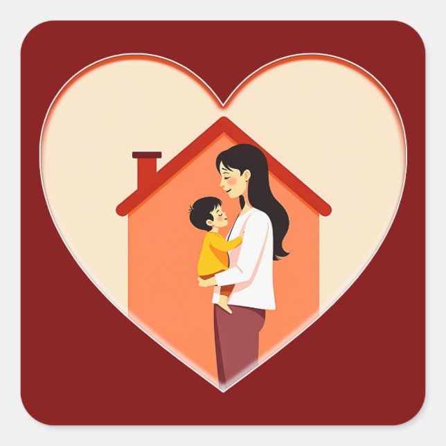 Sticker Carré Mother and Child Love Illustration – Warm Family (Devant)