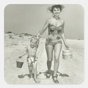 Sticker Carré Mother and Son Walking