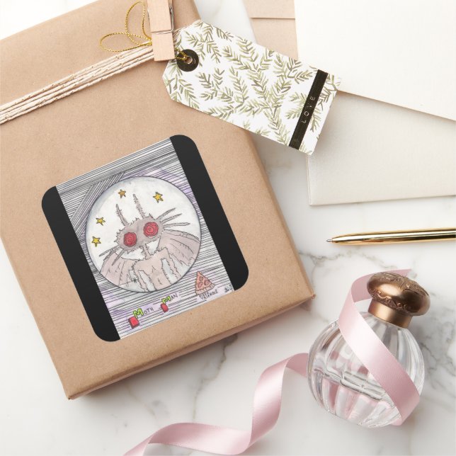 Sticker Carré Mothman et Pizza (Cadeaux)